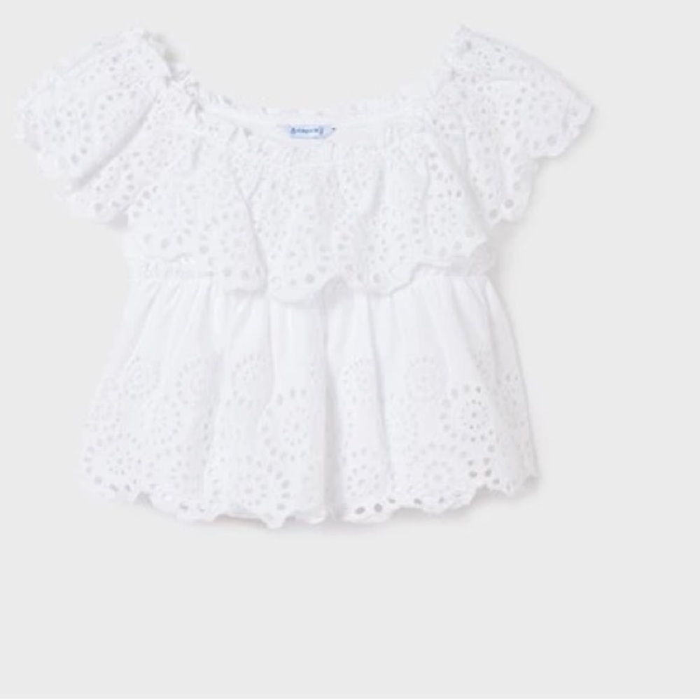 Size 8 Girls Mayoral Kids' White Eyelet Ruffle Top